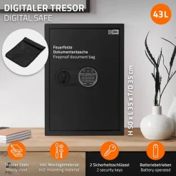 Safe Tresor 43L aus Stahl mit Elektronikschloss, Notschlüsseln und feuerfester Tasche-ECD Germany Outlet
