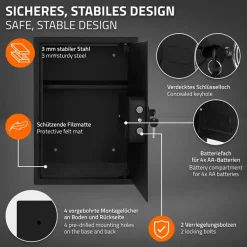 Safe Tresor 43L aus Stahl mit Elektronikschloss, Notschlüsseln und feuerfester Tasche-ECD Germany Outlet