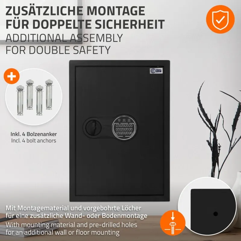 Safe Tresor 43L aus Stahl mit Elektronikschloss, Notschlüsseln und feuerfester Tasche-ECD Germany Outlet