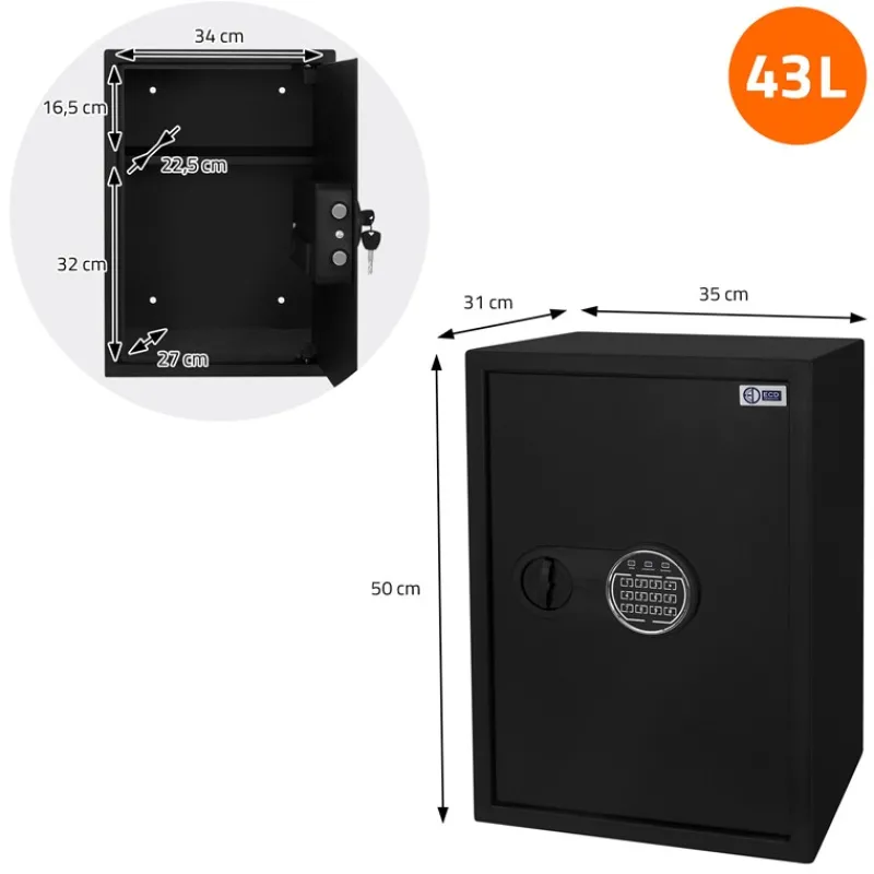 Safe Tresor 43L aus Stahl mit Elektronikschloss, Notschlüsseln und feuerfester Tasche-ECD Germany Outlet
