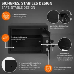 Safe Tresor 16L aus Stahl mit Elektronikschloss, Notschlüsseln und feuerfester Tasche-ECD Germany