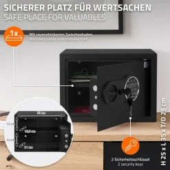 Safe Tresor 16L aus Stahl mit Elektronikschloss, Notschlüsseln und feuerfester Tasche-ECD Germany