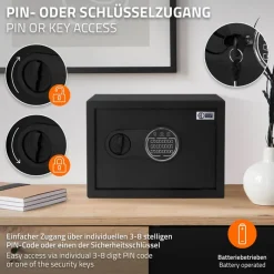 Safe Tresor 16L aus Stahl mit Elektronikschloss, Notschlüsseln und feuerfester Tasche-ECD Germany