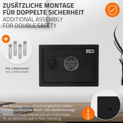 Safe Tresor 16L aus Stahl mit Elektronikschloss, Notschlüsseln und feuerfester Tasche-ECD Germany