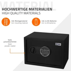 Safe Tresor 16L aus Stahl mit Elektronikschloss, Notschlüsseln und feuerfester Tasche-ECD Germany