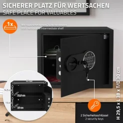 Safe Tresor 27L aus Stahl mit Elektronikschloss, Notschlüsseln und feuerfester Tasche-ECD Germany New