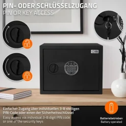 Safe Tresor 27L aus Stahl mit Elektronikschloss, Notschlüsseln und feuerfester Tasche-ECD Germany New
