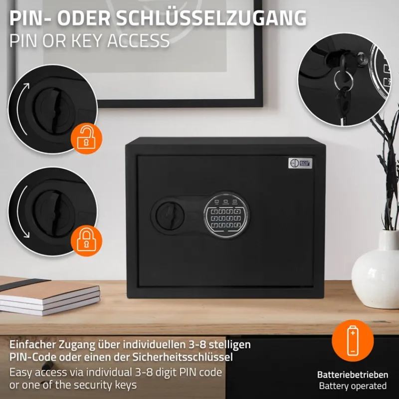 Safe Tresor 27L aus Stahl mit Elektronikschloss, Notschlüsseln und feuerfester Tasche-ECD Germany New