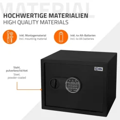 Safe Tresor 27L aus Stahl mit Elektronikschloss, Notschlüsseln und feuerfester Tasche-ECD Germany New