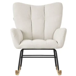 Schaukelstuhl mit Armlehnen in Frottee Beige bis 120 kg Naturholz Schaukelsessel Relaxstuhl-ECD Germany Online