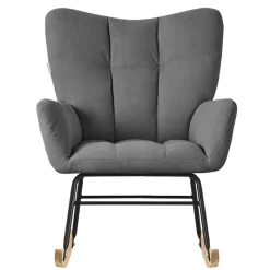 Schaukelstuhl mit Armlehnen in Frottee Dunkelgrau bis 120 kg Naturholz Schaukelsessel Relaxstuhl-ECD Germany