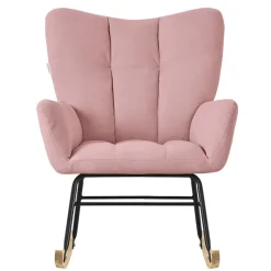 Schaukelstuhl mit Armlehnen in Frottee Rosa bis 120 kg Naturholz Schaukelsessel Relaxstuhl-ECD Germany Discount