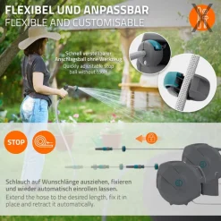 Schlauchaufroller 20m+2m Schlauchtrommel Wand-Schlauchbox RollUp mit Arretierstop und 9 Sprühfunktionen 180° Schwenkbar-ECD Germany Best