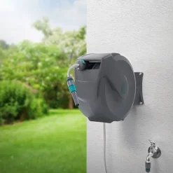 Schlauchaufroller 20m+2m Schlauchtrommel Wand-Schlauchbox RollUp mit Arretierstop und 9 Sprühfunktionen 180° Schwenkbar-ECD Germany Best