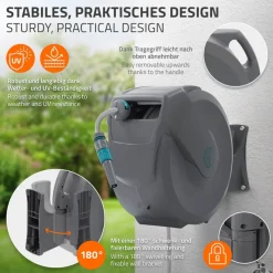 Schlauchaufroller 30m+2m Schlauchtrommel Wand-Schlauchbox RollUp mit Arretierstop und 9 Sprühfunktionen 180° Schwenkbar-ECD Germany New