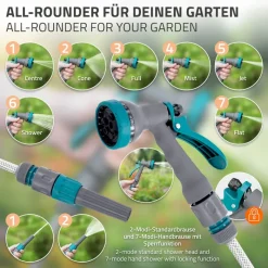 Schlauchaufroller 30m+2m Schlauchtrommel Wand-Schlauchbox RollUp mit Arretierstop und 9 Sprühfunktionen 180° Schwenkbar-ECD Germany New