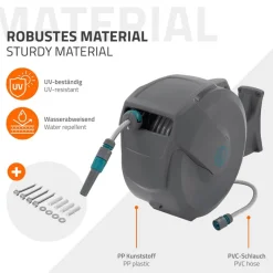 Schlauchaufroller 30m+2m Schlauchtrommel Wand-Schlauchbox RollUp mit Arretierstop und 9 Sprühfunktionen 180° Schwenkbar-ECD Germany New