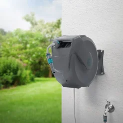 Schlauchaufroller 30m+2m Schlauchtrommel Wand-Schlauchbox RollUp mit Arretierstop und 9 Sprühfunktionen 180° Schwenkbar-ECD Germany New