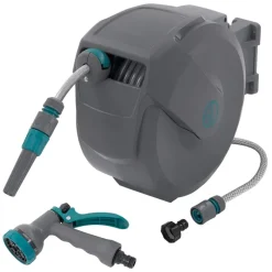 Schlauchaufroller 15m+1.5m Schlauchtrommel Wand-Schlauchbox RollUp mit Arretierstop und 9 Sprühfunktionen 180° Schwenkbar-ECD Germany New