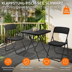 3tlg. Balkonmöbel Set klappbar, Schwarz, Stahl & Rattan-Optik, Gartenmöbel-ECD Germany Outlet