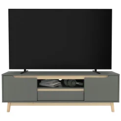 TV Lowboard Fernsehschrank 140x40 cm in mattgrün aus MDF & Kiefernholz ML-Design-ECD Germany Clearance