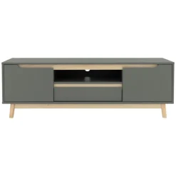 TV Lowboard Fernsehschrank 140x40 cm in mattgrün aus MDF & Kiefernholz ML-Design-ECD Germany Clearance