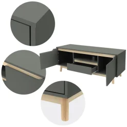 TV Lowboard Fernsehschrank 120x40 cm in mattgrün aus MDF & Kiefernholz ML-Design-ECD Germany Best