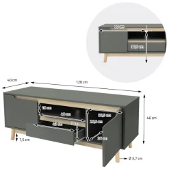 TV Lowboard Fernsehschrank 120x40 cm in mattgrün aus MDF & Kiefernholz ML-Design-ECD Germany Best
