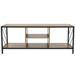TV-Lowboard 120x40 cm mit Eiche-Rustikal Dekor und Stahlgestell in Schwarz TV Schrank mit 4 Fächern ML-Design-ECD Germany Sale