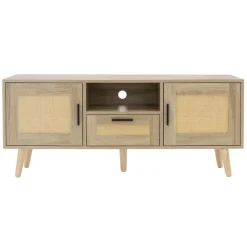TV-Schrank Lowboard 120x50,5x30 cm Holz Eiche-Optik und Rattan Front TV-Board für Fernseher bis 55 Zoll ML-Design-ECD Germany Clearance