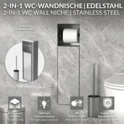 Unterputz-Schrankmodul befliesbar mit Toilettenbürste 60x20x14cm, Silber, Edelstahl WC Wandnische LuxeBath-ECD Germany Online