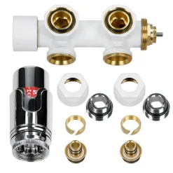 Ventil-Armaturen Set Multiblock Weiß Eckform inkl. Thermostatkopf LuxeBath-ECD Germany Best