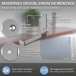 Wandkonsole Regalhalterung 2er Set 200 x 140 mm Grau Stahl ML-Design-ECD Germany Clearance