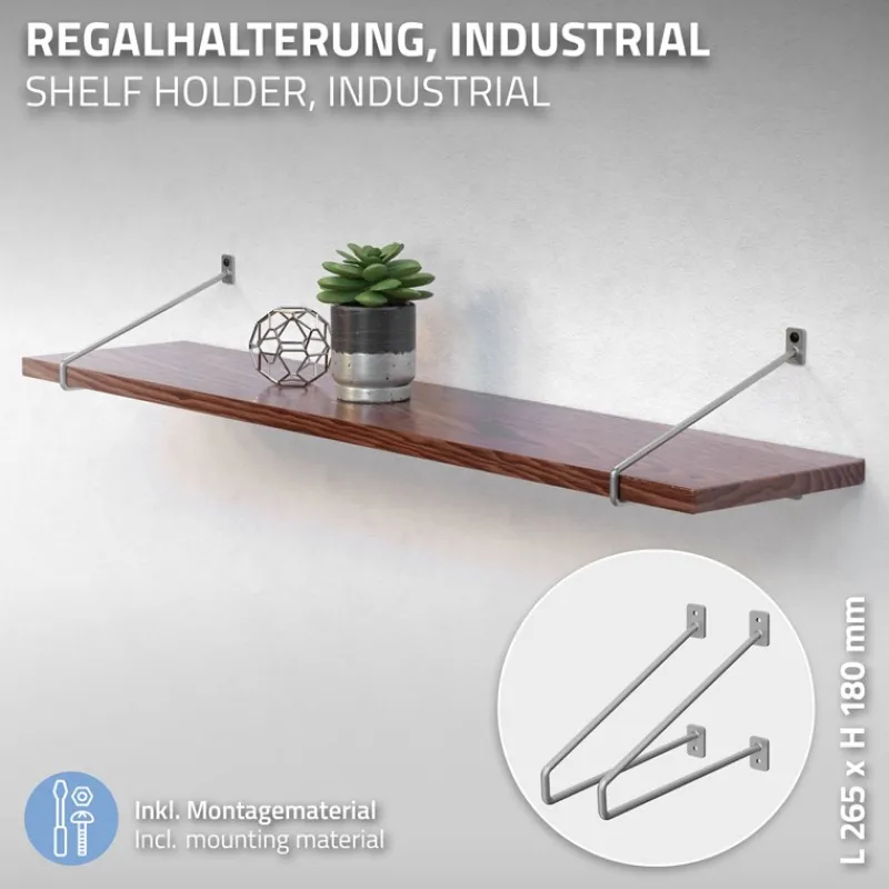 Wandkonsole Regalhalterung 2er Set 265 x 180 mm Grau aus Stahl ML-Design-ECD Germany