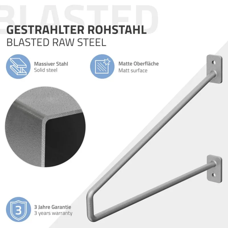 Wandkonsole Regalhalterung 2er Set 265 x 180 mm Grau aus Stahl ML-Design-ECD Germany