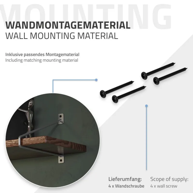 Wandkonsole Regalhalterung 2er Set 265 x 180 mm Grau aus Stahl ML-Design-ECD Germany
