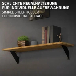 Wandkonsole Regalhalterung 2er Set 200 x 200 mm Schwarz aus Stahl ML-Design-ECD Germany