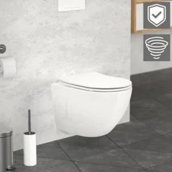 Wand-WC Hänge Toilette aus Keramik 49 cm lang Spülrandlos mit Nanoversiegelung & Softclose Luxebath-ECD Germany Online