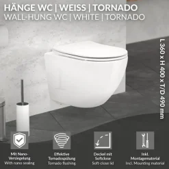 Wand-WC Hänge Toilette aus Keramik 49 cm lang Spülrandlos mit Nanoversiegelung & Softclose Luxebath-ECD Germany Online