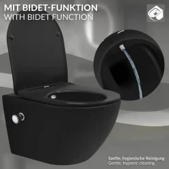 Wand-WC Hänge Toilette aus Keramik Matt Schwarz 54 cm lang Spülrandlos mit Bidet & Softclose Luxebath-ECD Germany Sale