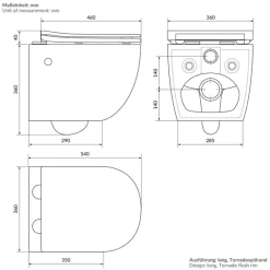 Wand-WC Hänge Toilette aus Keramik Matt Schwarz 54 cm lang Spülrandlos mit Bidet & Softclose Luxebath-ECD Germany Sale