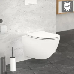 Wand-WC Hänge Toilette aus Keramik Matt Weiß 54 cm lang Spülrandlos mit Nanoversiegelung & Softclose Luxebath-ECD Germany