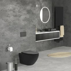 Wand-WC Hänge Toilette aus Keramik Matt Schwarz 54 cm lang Spülrandlos mit Softclose Luxebath-ECD Germany Outlet