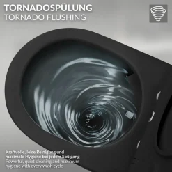 Wand-WC Hänge Toilette aus Keramik Matt Schwarz 54 cm lang Spülrandlos mit Bidet, Nanoversiegelung & Softclose Luxebath-ECD Germany Hot