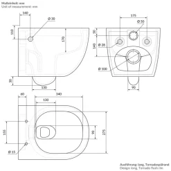 Wand-WC Hänge Toilette aus Keramik Matt Schwarz 54 cm lang Spülrandlos mit Bidet, Nanoversiegelung & Softclose Luxebath-ECD Germany Hot