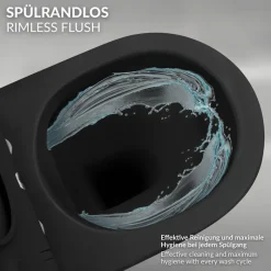 Wand-WC Hänge Toilette aus Keramik Schwarz matt 49cm lang Spülrandlos mit Nanoversiegelung & Softclose LuxeBath-ECD Germany