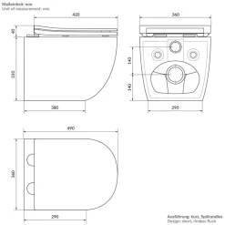 Wand-WC Hänge Toilette aus Keramik Schwarz matt 49cm lang Spülrandlos mit Nanoversiegelung & Softclose LuxeBath-ECD Germany