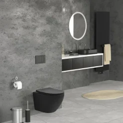 Wand-WC Hänge Toilette aus Keramik Schwarz matt 49cm lang Spülrandlos mit Nanoversiegelung & Softclose LuxeBath-ECD Germany