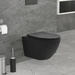 Wand-WC Hänge Toilette aus Keramik in Schwarz matt 54cm lang Spülrandlos mit Softclose LuxeBath-ECD Germany Clearance