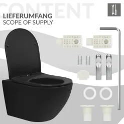 Wand-WC Hänge Toilette aus Keramik Matt Schwarz 54 cm lang Spülrandlos mit Nanoversiegelung & Softclose Luxebath-ECD Germany Sale